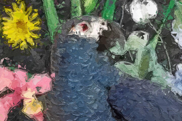 Various oil paintings, flowers, paisley roses, peonies, chrysanthemums, cranes, parrots, and other beautiful things