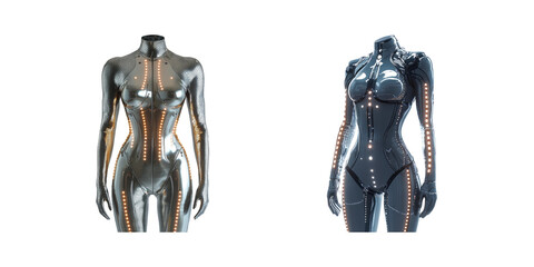 Naklejka premium Futuristic Male and Female Mannequins with Luminous Features and Design