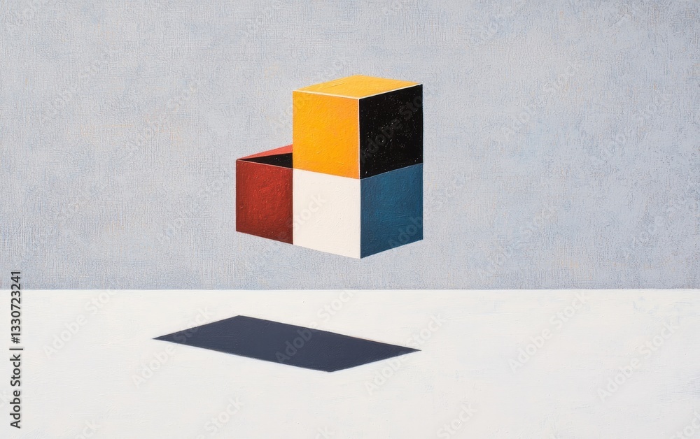 Poster 3d colorful cubes hovering over grey textured background