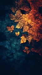 Naklejka premium Abstract autumn leaf composition with dark teal and warm amber hues