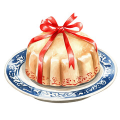 Watercolor big Fresh Senjed with red ribbon on plate Front View. Traditional Persian New Year Senjed, isolated on a white background. Nowruz vector design set