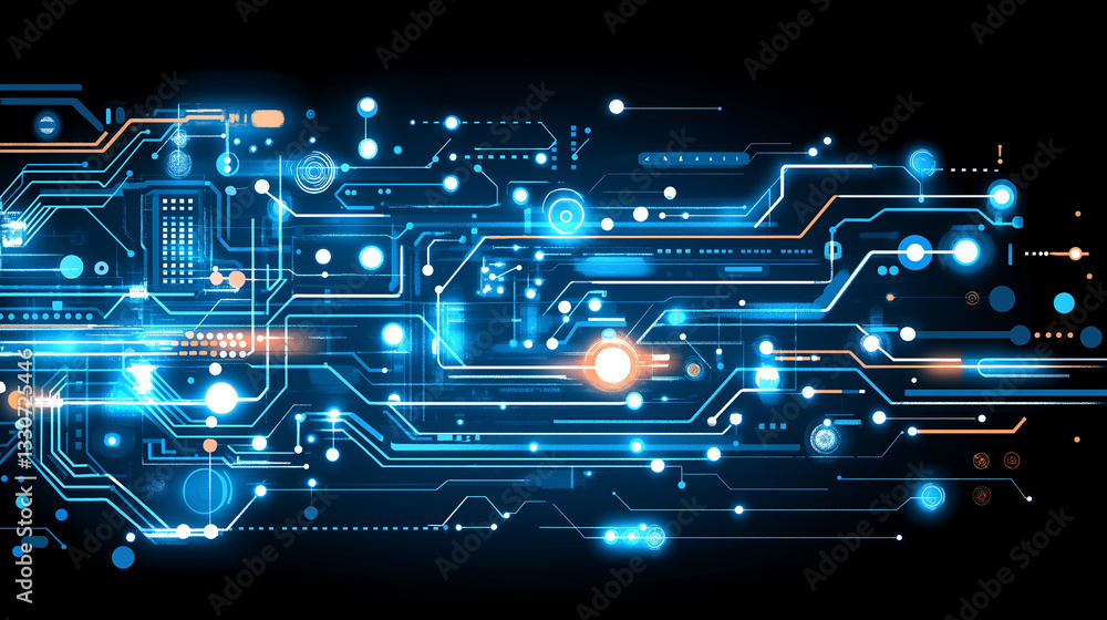 Poster neon circuitry: an electrifying and futuristic composition of interconnected electronic pathways ill