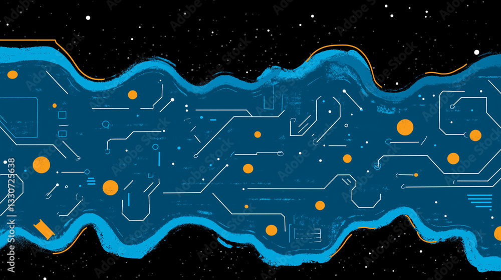 Poster digital river: a mesmerizing visual representation of a digital river, symbolizing the flow of data,