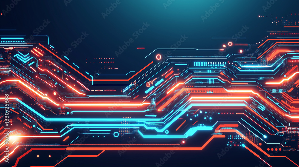 Poster illuminated circuitry: an eye-catching view of vibrant blue and orange circuits in a digital artwork