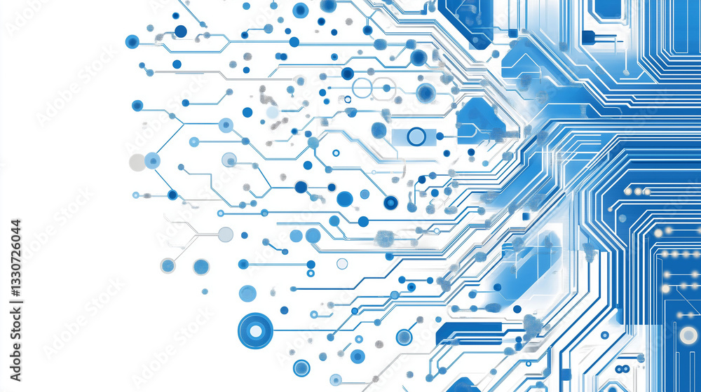 Poster digital blueprint: this image depicts a complex network of interconnected circuits, resembling a sop