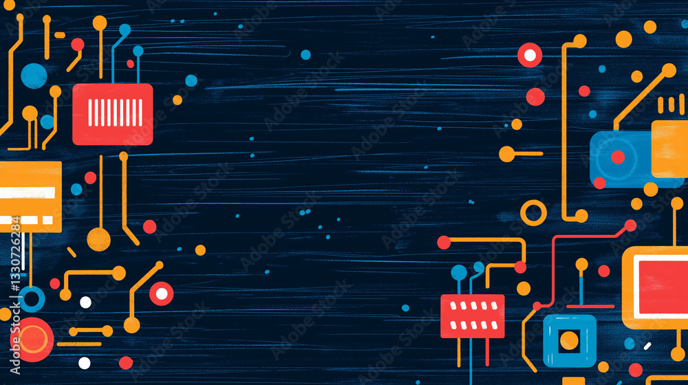 Poster digital blueprint: an abstract representation of interconnected electronic components forming a comp