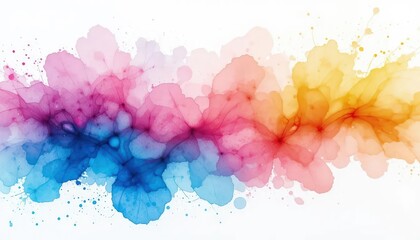 A colorful watercolor splash blends on a white background, a concept of creativity. Round Lake, Ontario watercolor painting. Colorful splash of red and blue watercolors on a white background