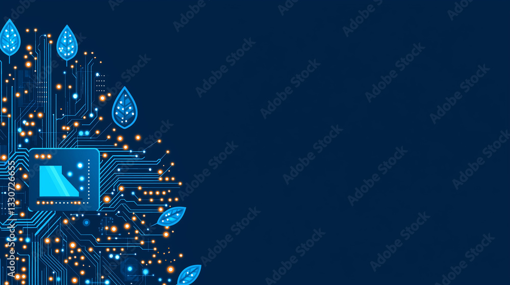 Poster digital eco-system: an abstract representation of a digital ecosystem, showing interconnected circui