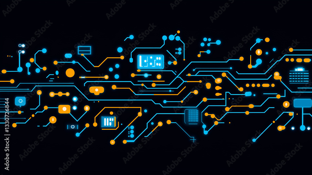 Aufkleber digital blueprint: a vibrant graphic representation of a computer circuit board, rendered in a strik