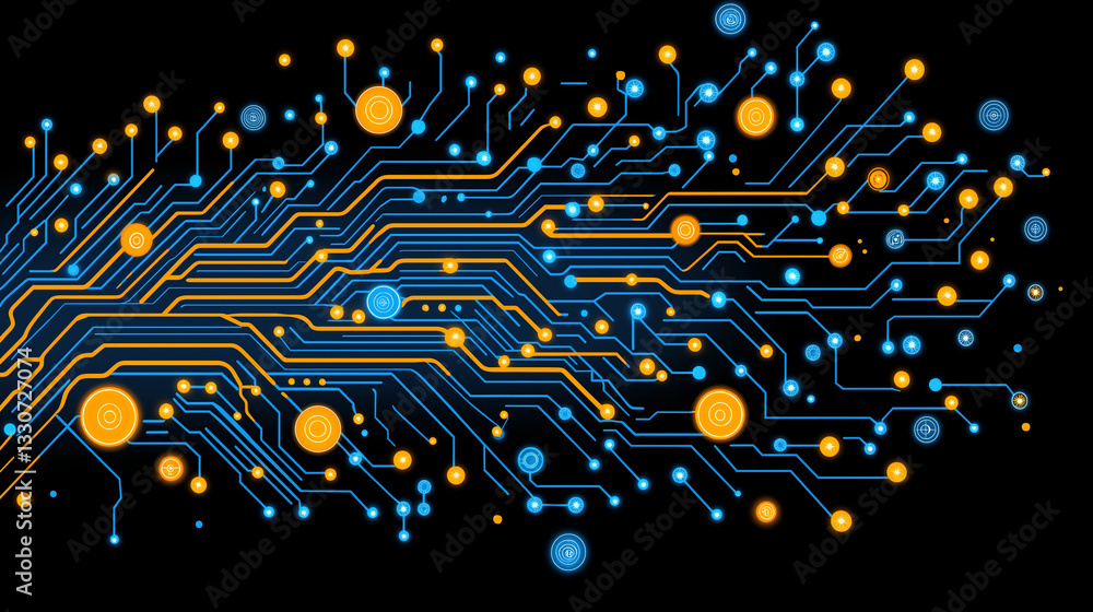 Poster circuitry universe: a captivating illustration of intricate circuit board pathways and interconnecte