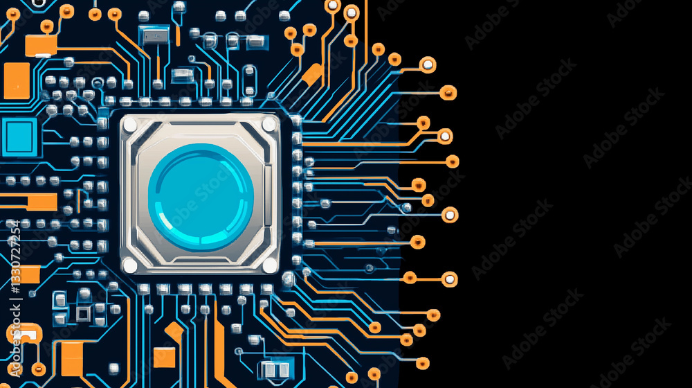 Aufkleber digital brain: close-up of a highly detailed microchip, the heart of modern technology, pulsating wi