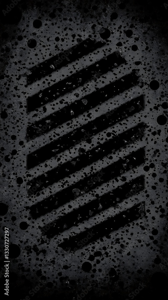 Poster striking graphic design with textured dark gray background and parallel lines