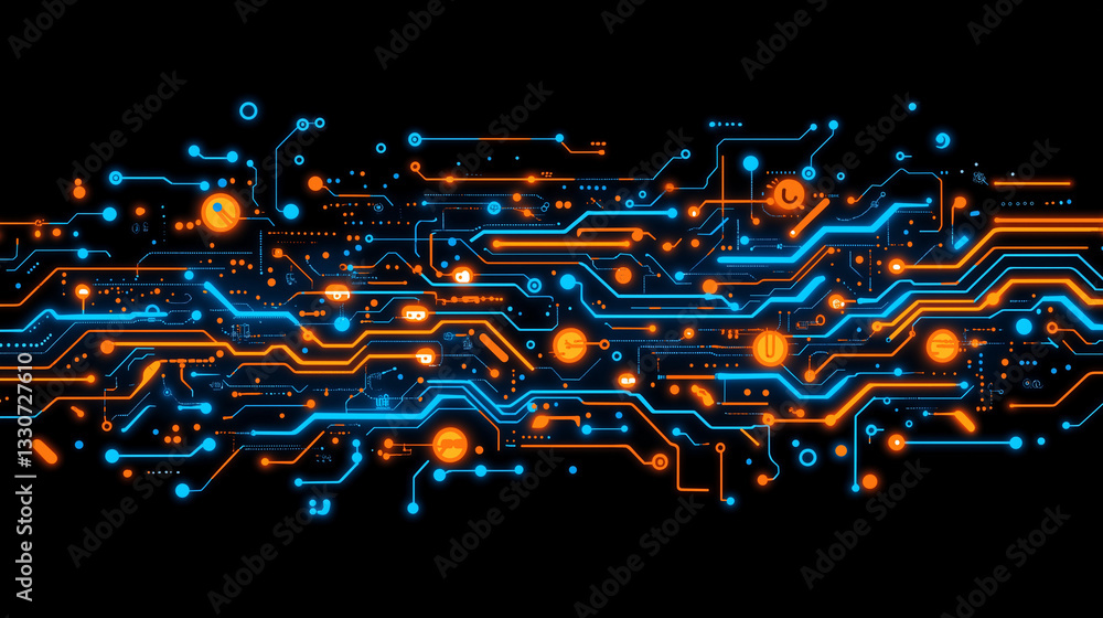 Poster digital network: an electrifying image of a complex digital network, intricately designed with glowi