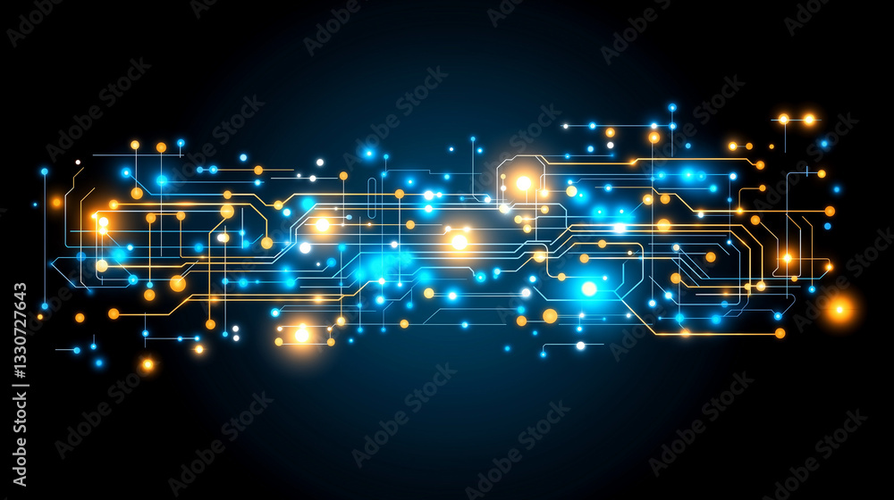 Poster illuminating circuit board: a vibrant, digital depiction of an intricate circuit board, glowing with