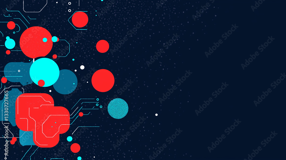 Poster abstract tech: a sleek, abstract design featuring interconnected circles and geometric shapes with f