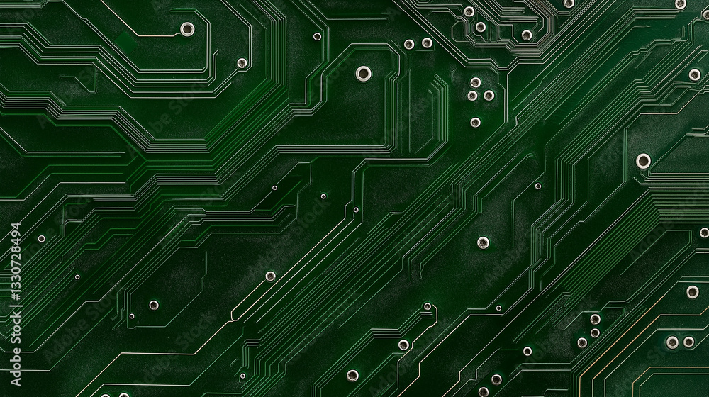 Poster circuit board: an intricate close-up of a detailed circuit board, revealing a complex network of gre