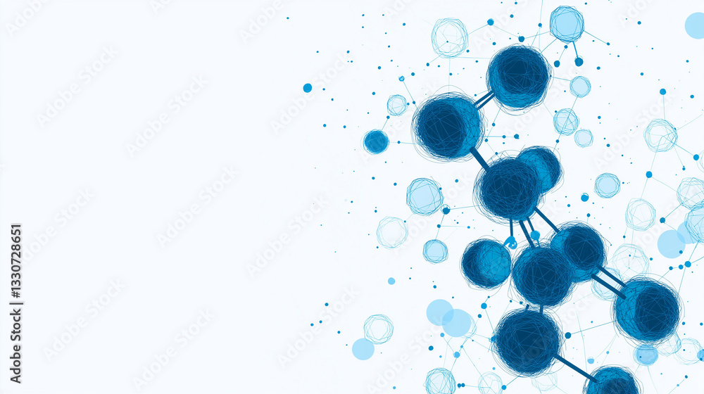 Poster molecular network: an abstract depiction of interconnected molecular structures, rendered in a cool 