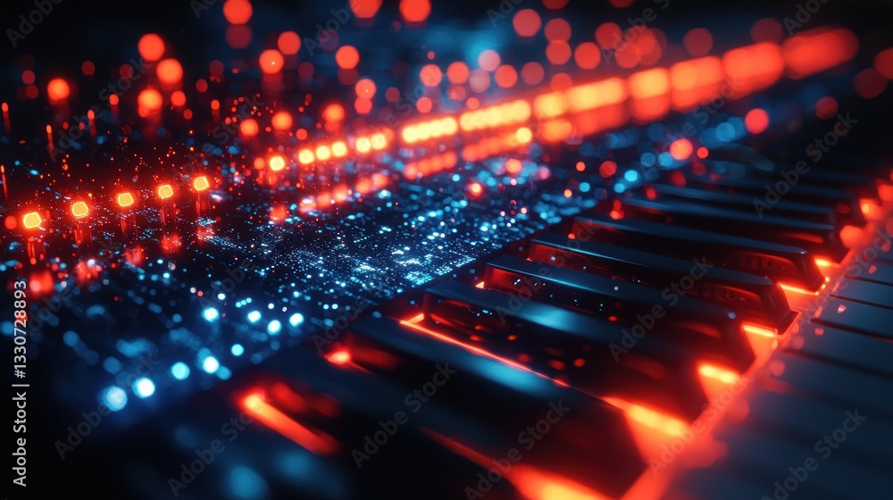 Aufkleber illuminated synth keyboard with red and blue lights.