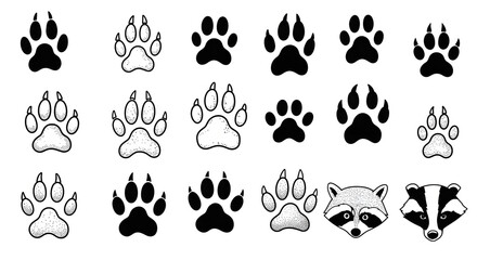 Different animal paw print vector illustrations