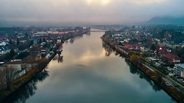 Aerial view of Backnang Germany showcasing the serene landscape before Christmas, Aerial view of Backnang, germany before Christmas on a cloudy afternoon in December