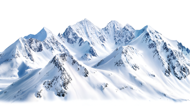 Majestic snowcapped mountain range winter wonderland breathtaking scenery, isolated on transparent background