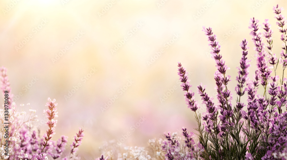 Aufkleber lavender flowers blooming in a field create a beautiful natural background with a soft pastel color 