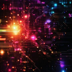 Fototapeta premium Vibrant circuit board with glowing lights and digital patterns