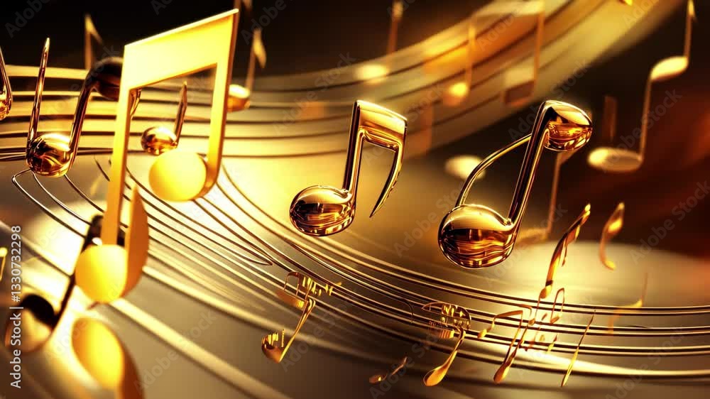Poster musical notes create a vibrant and dynamic golden background in soft lighting, musical notes, render