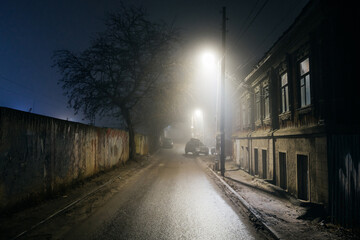 Voronezh city at night in fog