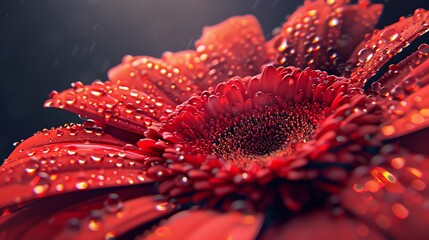 Red gerbera daisy flower with water drops macro photography close up floral beauty nature photography