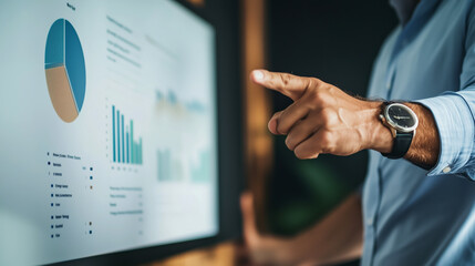 Naklejka premium Digital presentations of business data insights in office environments