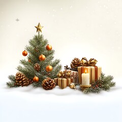 An elegant Christmas tree decorated with presents and festive ornaments