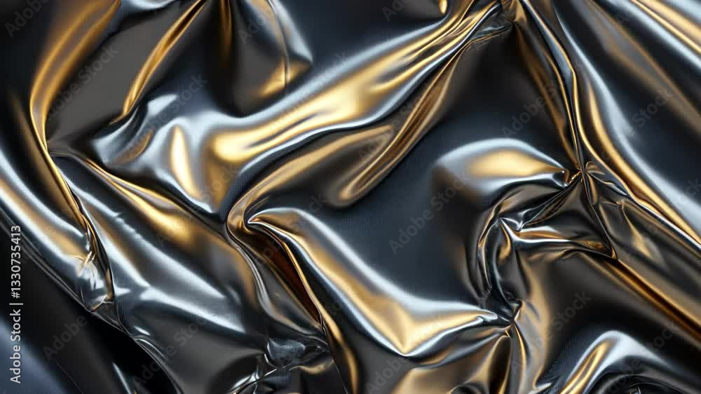 Fototapete Metallic foil blanket creates dynamic abstract patterns with light reflection and texture variations, Abstract metallic foil blanket CGI