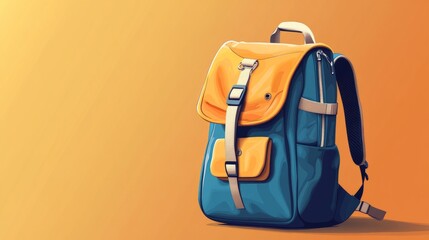 Colorful school backpack packed with supplies on blank background with copy space, perfect for back to school themes, education concepts, and promotional designs in vector illustration format