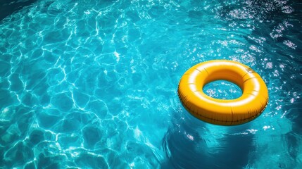 Yellow inflatable ring floats in a refreshing pool.