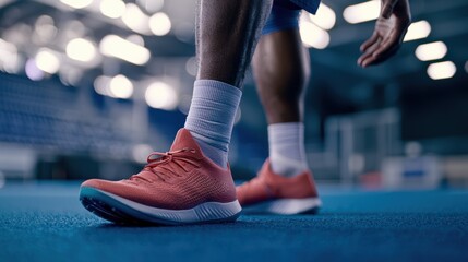 Naklejka premium An athlete with a swollen ankle, receiving treatment after an injury.