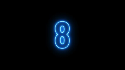 Abstract glowing neon text countdown 8 number illustration background 4K resolution.