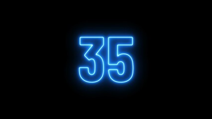 Abstract glowing neon text countdown 35 number illustration background 4K resolution.