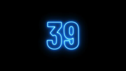 Abstract glowing neon text countdown 39 number illustration background 4K resolution.