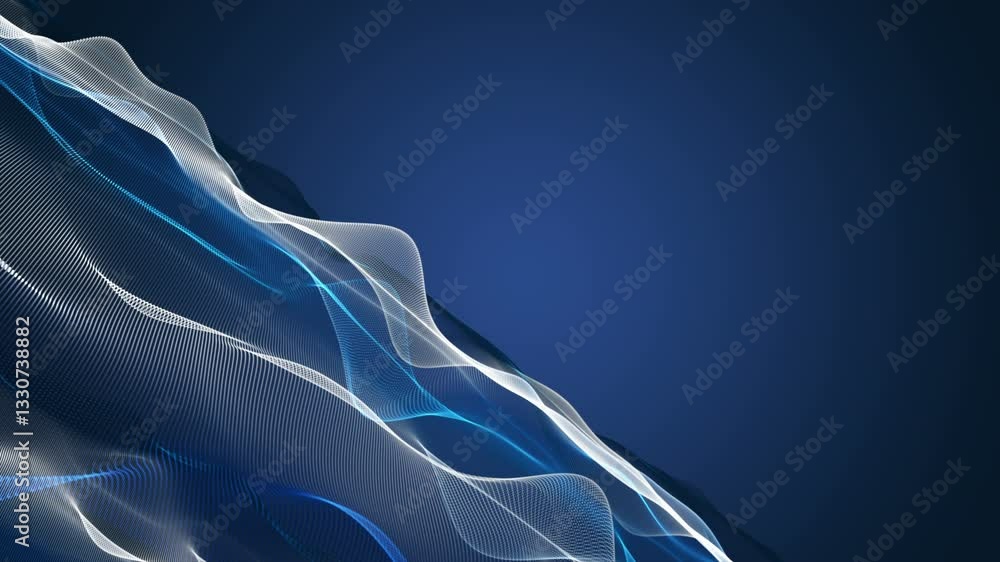 Poster futuristic video animation with particle wave object in slow motion and space for text, 4096x2304 lo