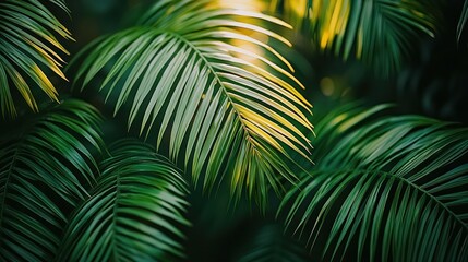 Lush Green Palm Leaves with Sunlight Filtering Through