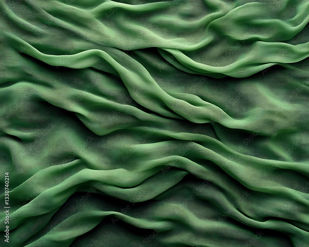 Poster flowing folds of a green fabric create an abstract pattern visually
