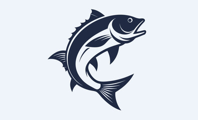 Jumping bass fish silhouette, fish silhouette vector art icon isolated on white, vector illustration 