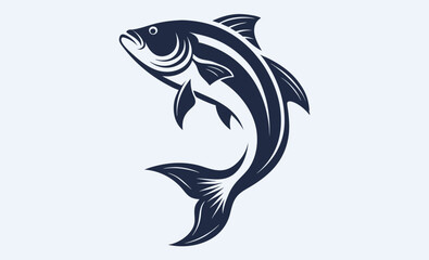 Jumping bass fish silhouette, fish silhouette vector art icon isolated on white, vector illustration 