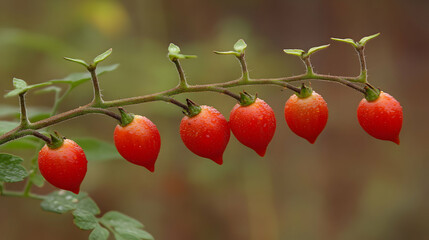Obraz premium Vibrant Red Tomatoes Hanging on a Branch