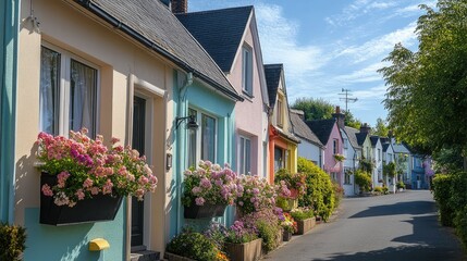 Charming Pastel Houses, Picturesque Village Street