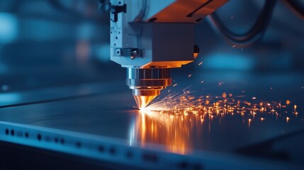 Automated CNC laser cutter slicing through thick stainless steel sheets