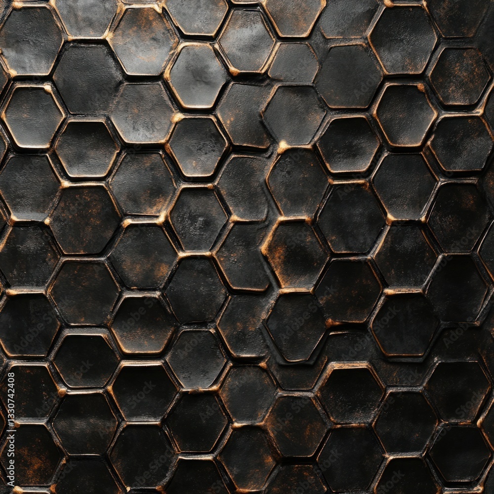 Poster seamless hexagonal pattern of dark textured tiles with elegant surfaces for background or interior d
