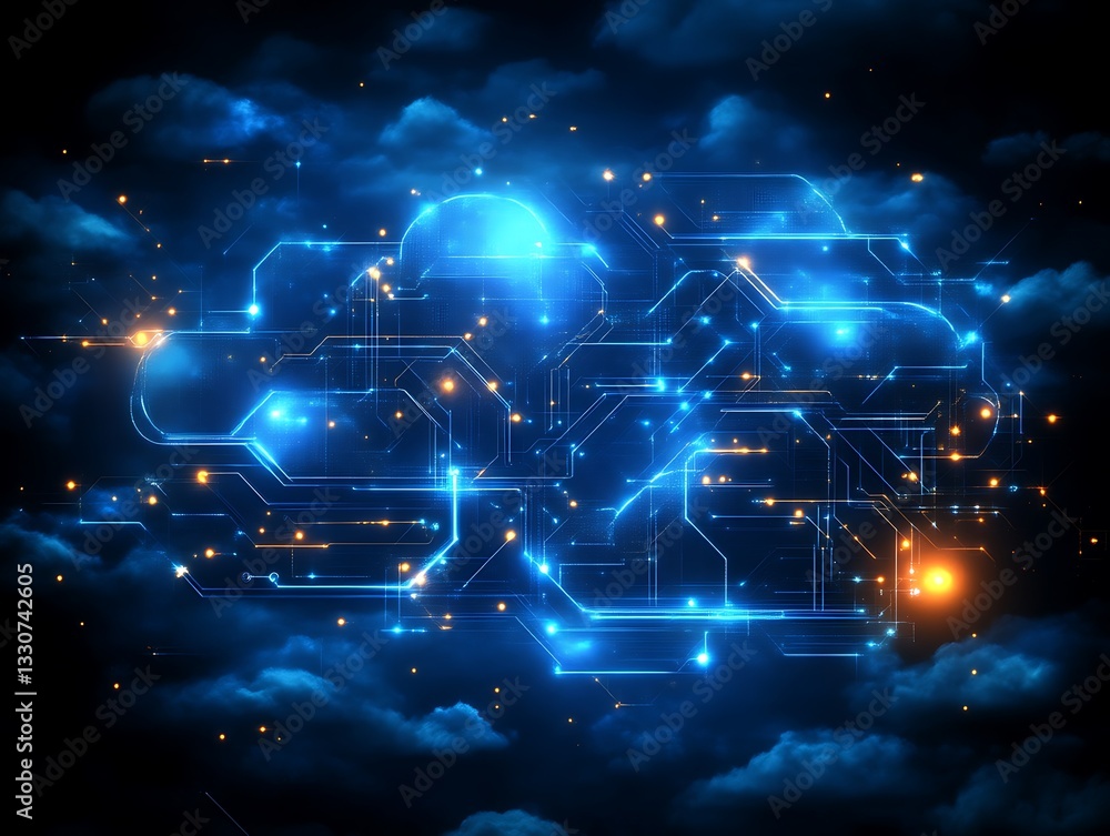Poster a futuristic digital representation of cloud computing networks in space