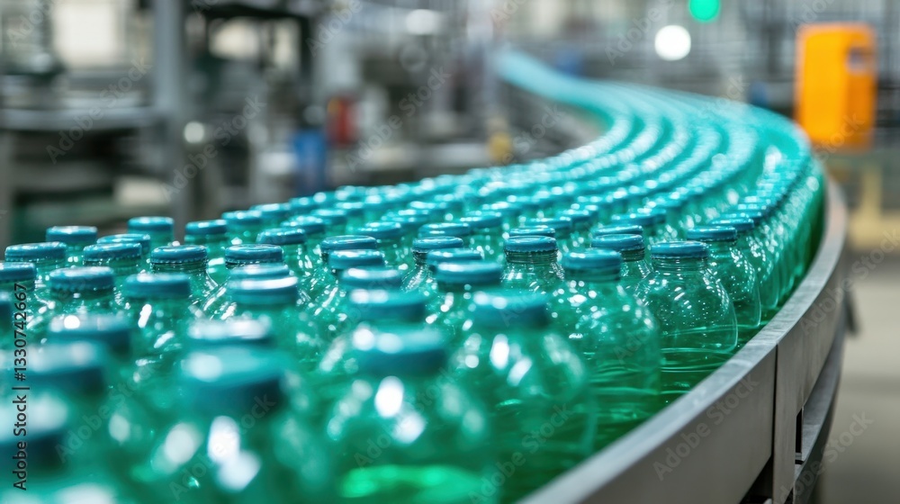 Poster automated factory production line making plastic bottles in high speed